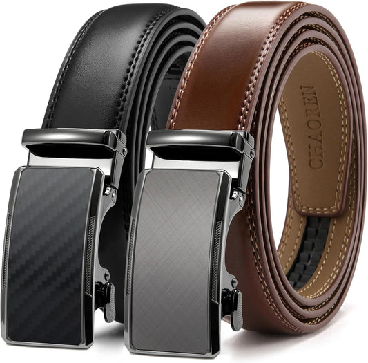 HOTCHAOREN Mens Dress Belt Leather 2 Pack - Mens Ratchet Belt for Dress Shirt and Pants Every Occasion (32mm)