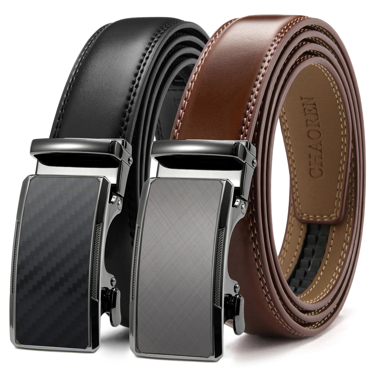 HOTCHAOREN Mens Dress Belt Leather 2 Pack - Mens Ratchet Belt for Dress Shirt and Pants Every Occasion (32mm)