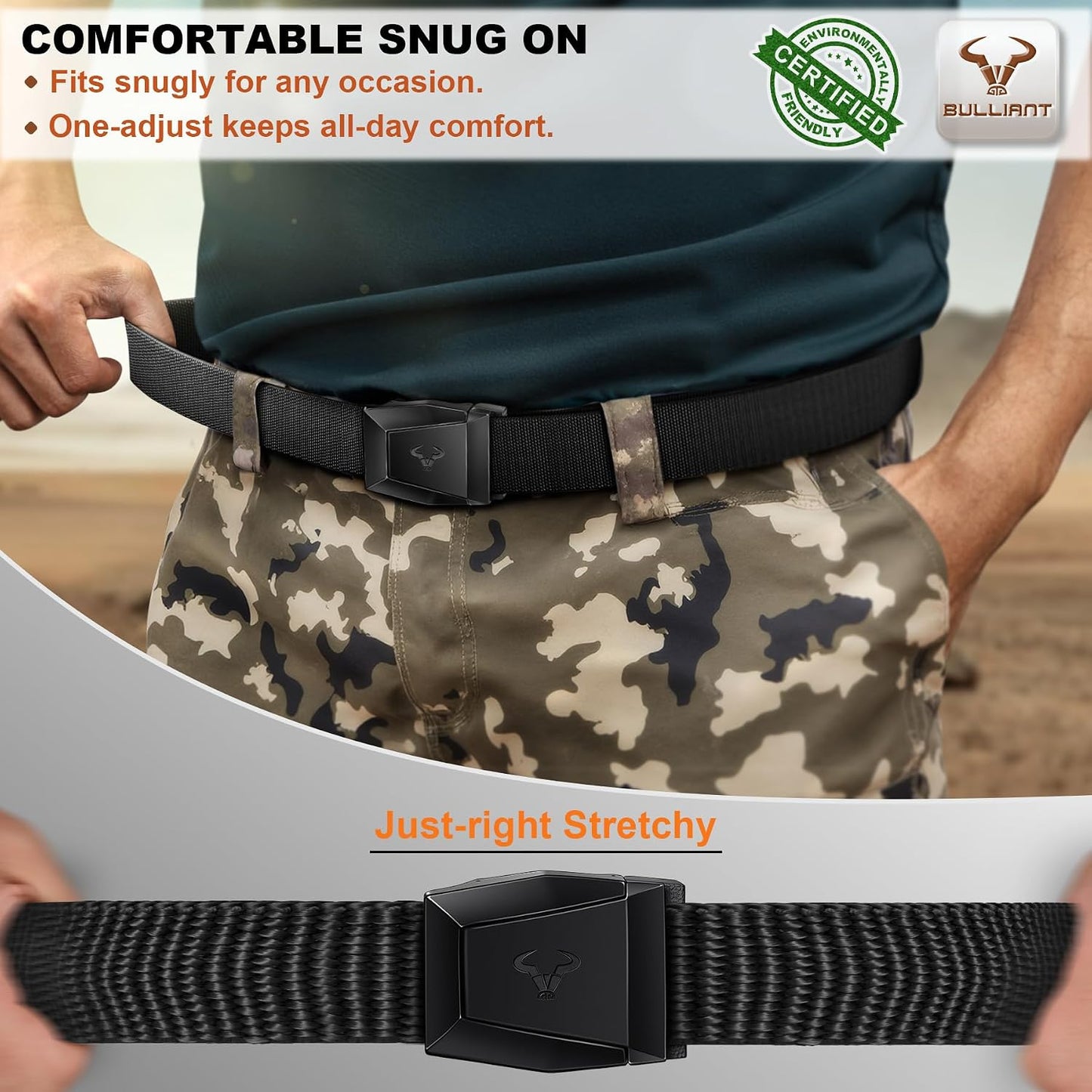 HOTBULLIANT Stretch Tactical Web Belt For Men-Trimmable 1.5"-Adjustable Fit | Smooth Sliding | Adjustable for Precise Fit | Tailored Size | Rugged Nylon for Heavy Duty, Hiking, Hunting