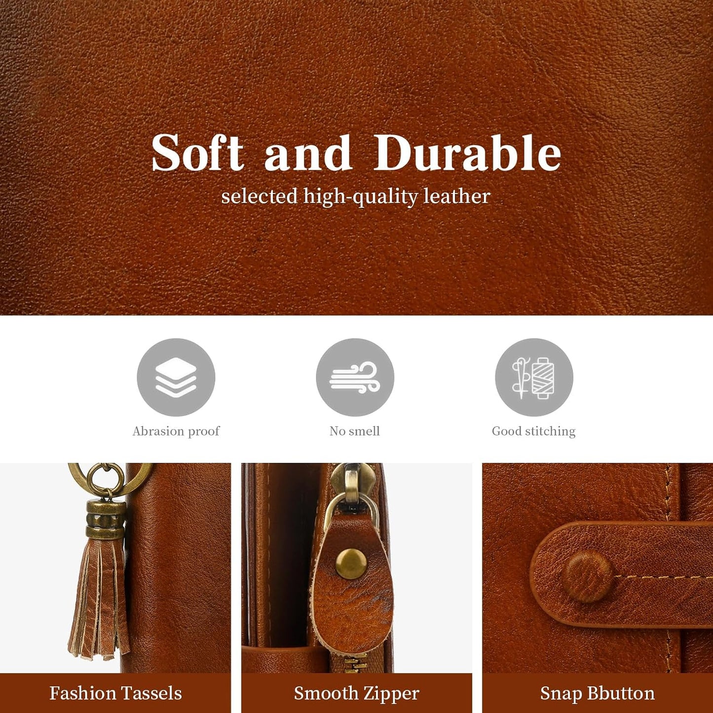 HOTLeather Wallet Women,RFID Blocking Small Wallets for Women Compact Bifold Slim Wallet Card Holder With Zipper Coin Pocket Brown