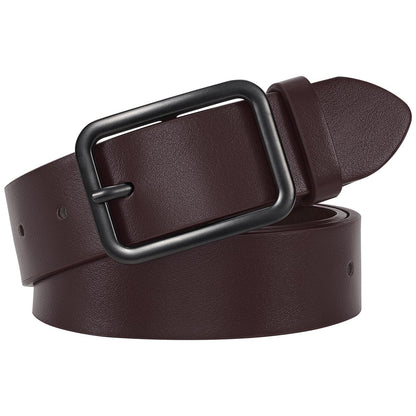 HOTWERFORU Women Classic Black Leather Belt With Square Silver Buckle For Jeans Pants,1.3" width