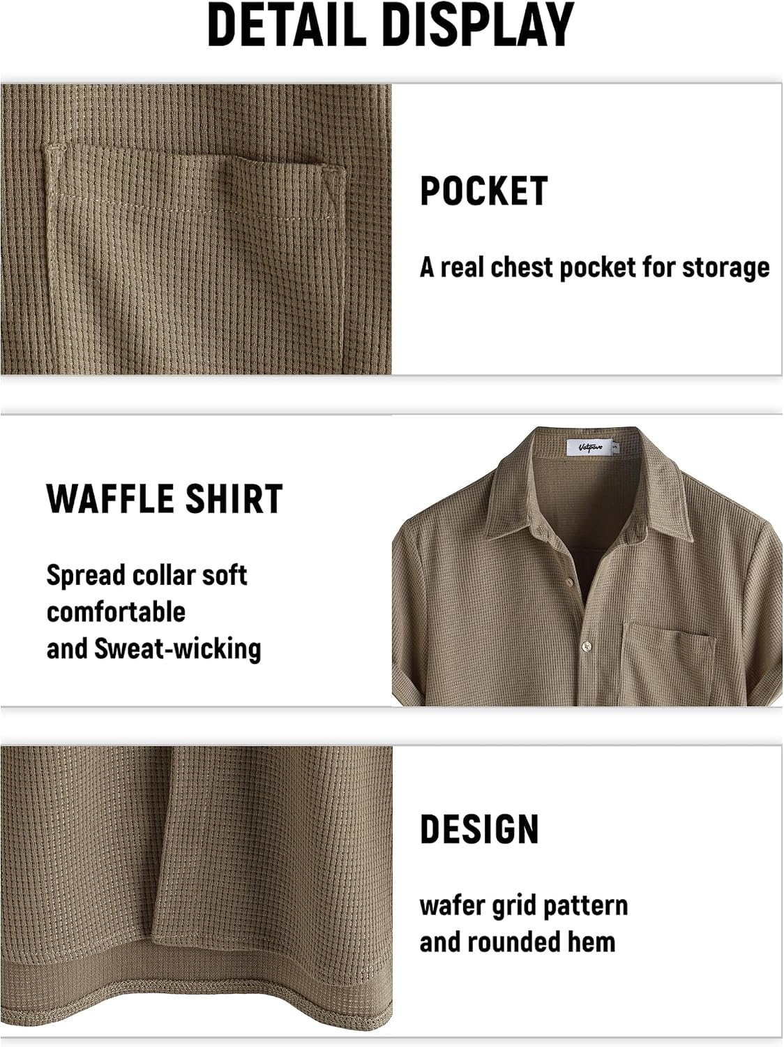HOTVATPAVE Mens Casual Waffle Shirt Short Sleeve Button Down Summer Shirts | Beach, Untucked, Camp, Daily, Work, Family Photo, Old Money, Vacation, Collared, Wedding, Date, Cruise, Going Out, Pocket