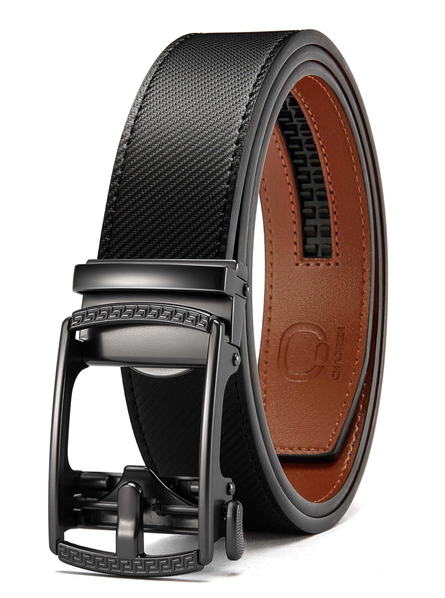 HOTCHAOREN Mens Belt Leather Ratchet Belt - Customizable Fit, Effortless Style (35mm)