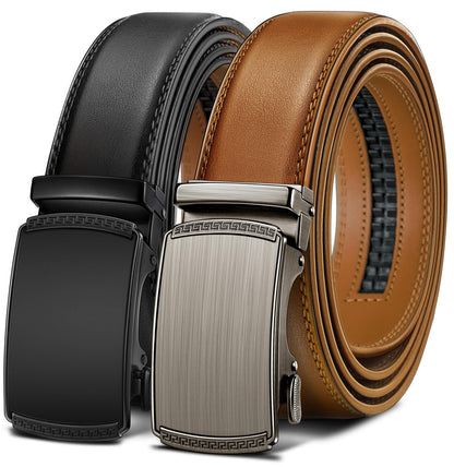 HOTBULLIANT Men Belts 2 Pack,Ratchet Sliding Belt Adjustable For Gift Mens Dress Casual 1 3/8",Cut for Fit