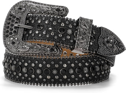 HOTBELTROAD Rhinestone Belt Goth Bling Belts for Women and Men Western Cowboy Cowgirl Belts for Jeans, Halloween Belt