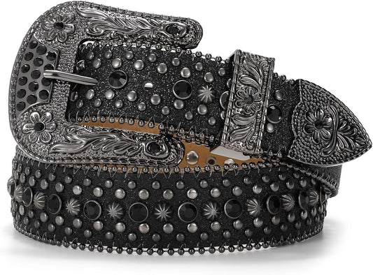 HOTBELTROAD Rhinestone Belt Goth Bling Belts for Women and Men Western Cowboy Cowgirl Belts for Jeans, Halloween Belt