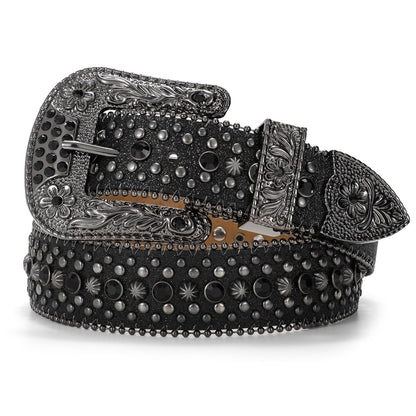 HOTBELTROAD Rhinestone Belt Goth Bling Belts for Women and Men Western Cowboy Cowgirl Belts for Jeans, Halloween Belt