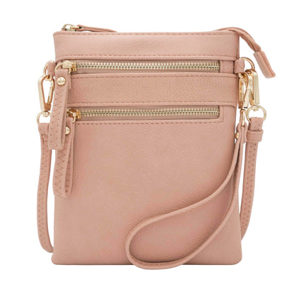 HOTSolene Small Crossbody Bag for Women, Multi Zip Pockets with Detachable Wristlet, Lightweight Travel Purse, Cell Phone Pouch