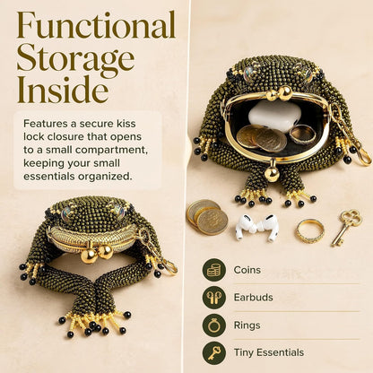 HOTFrog Coin Purse, Charming beaded Frog Coin Purse, Mini Currency Storage Pad, Daily Carry Handheld Ring Pendant Decoration (1PC)