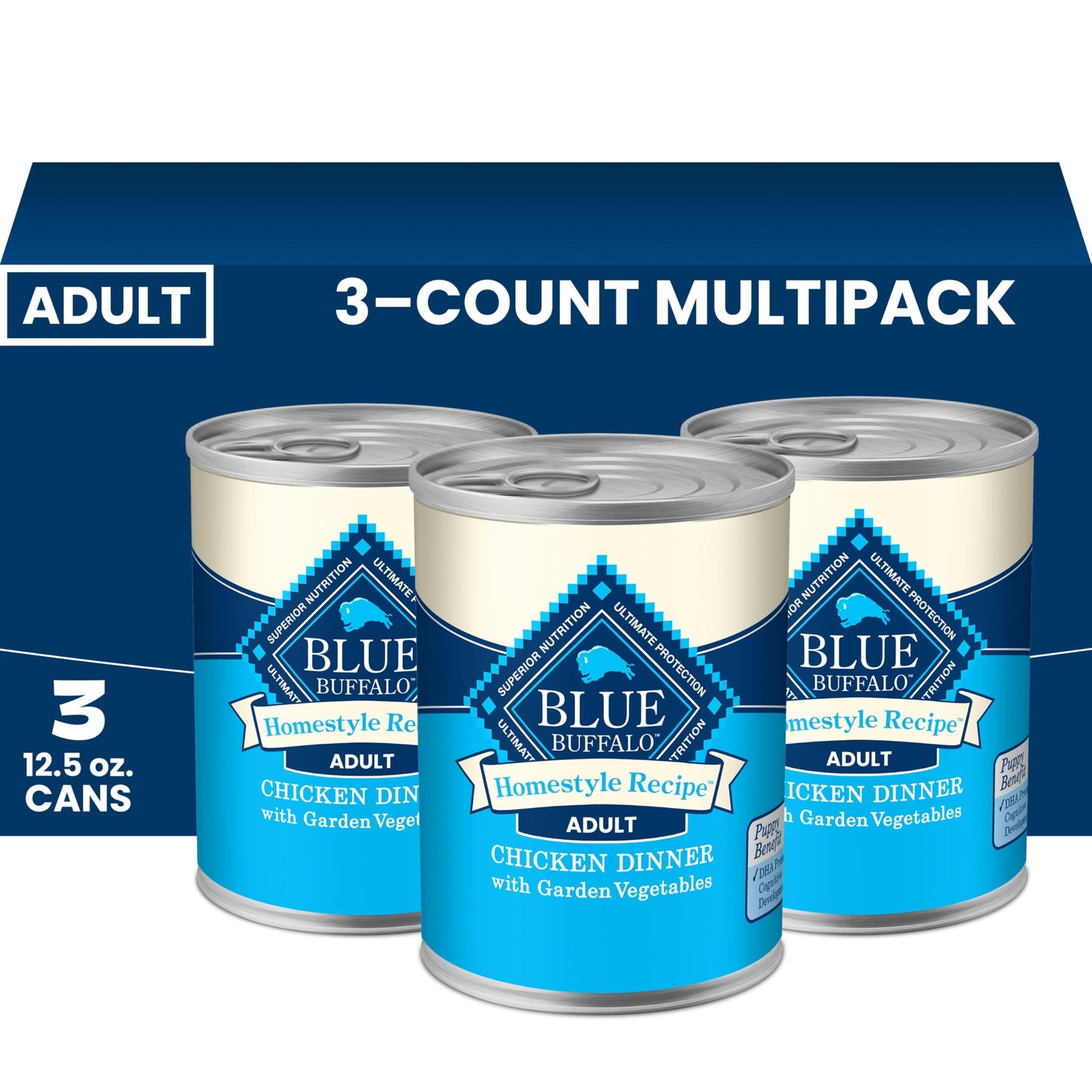 HOTBlue Buffalo Homestyle Recipe Wet Dog Food Paté Variety Pack, Chicken Dinner & Beef Dinner with Garden Vegetables, Made with Natural Ingredients, 12.5-oz. Can (6 Count, 3 of Each)
