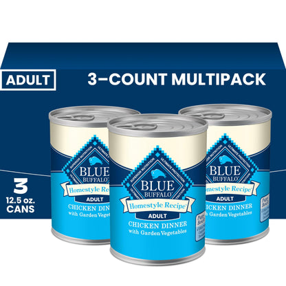 HOTBlue Buffalo Homestyle Recipe Wet Dog Food Paté Variety Pack, Chicken Dinner & Beef Dinner with Garden Vegetables, Made with Natural Ingredients, 12.5-oz. Can (6 Count, 3 of Each)