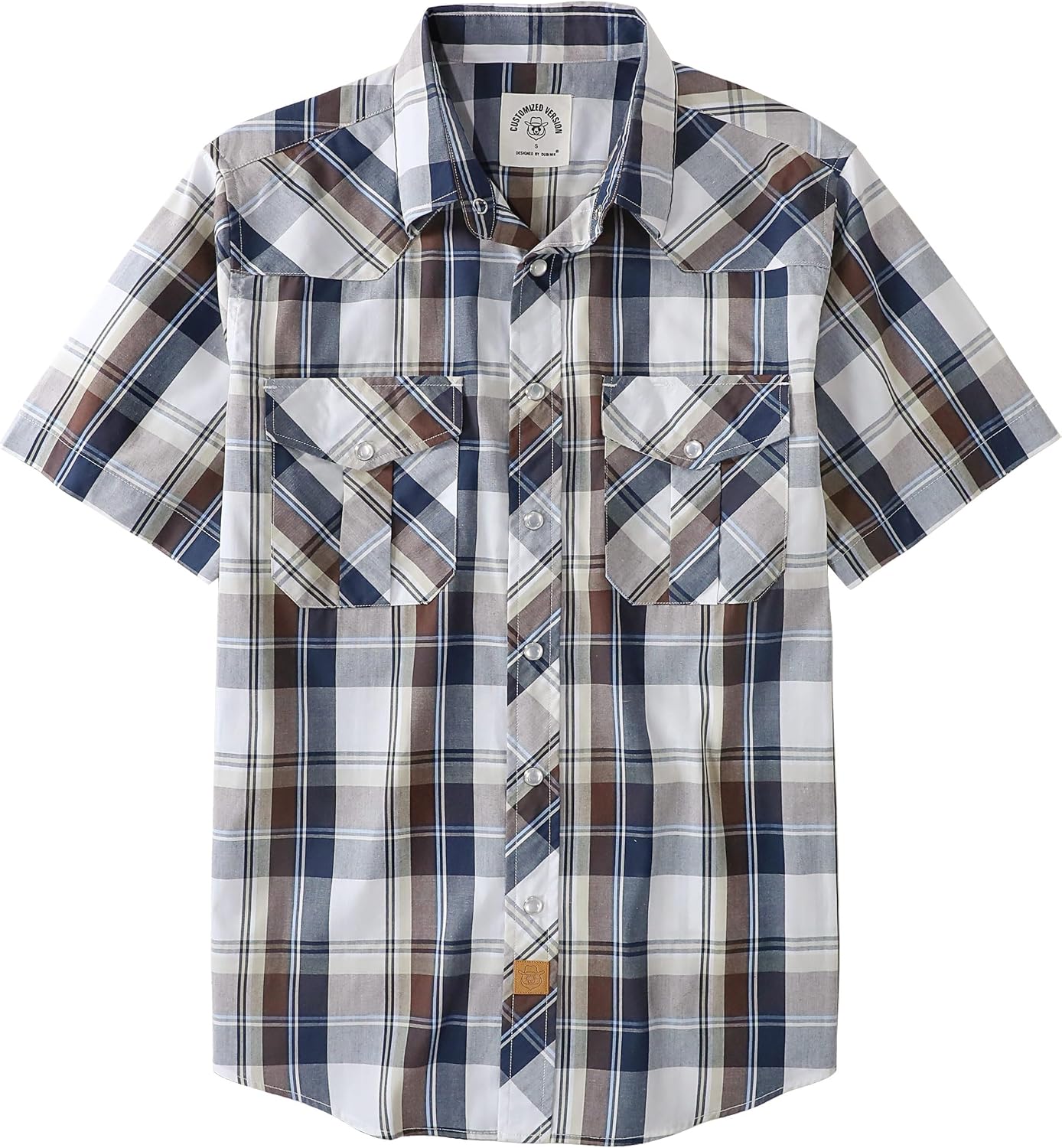 HOTDubinik® Western Shirts for Men Short Sleeve Plaid Pearl Snap Shirts for Men Button Up Shirt Cowboy Casual Work Shirt