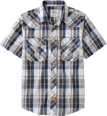 HOTDubinik® Western Shirts for Men Short Sleeve Plaid Pearl Snap Shirts for Men Button Up Shirt Cowboy Casual Work Shirt