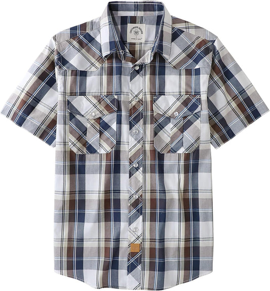 HOTDubinik® Western Shirts for Men Short Sleeve Plaid Pearl Snap Shirts for Men Button Up Shirt Cowboy Casual Work Shirt