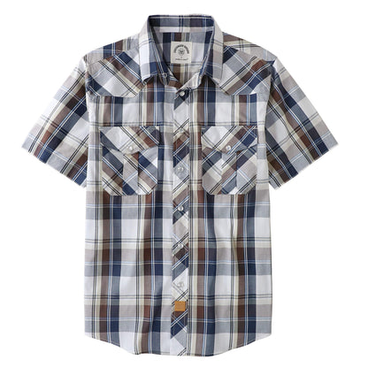 HOTDubinik® Western Shirts for Men Short Sleeve Plaid Pearl Snap Shirts for Men Button Up Shirt Cowboy Casual Work Shirt