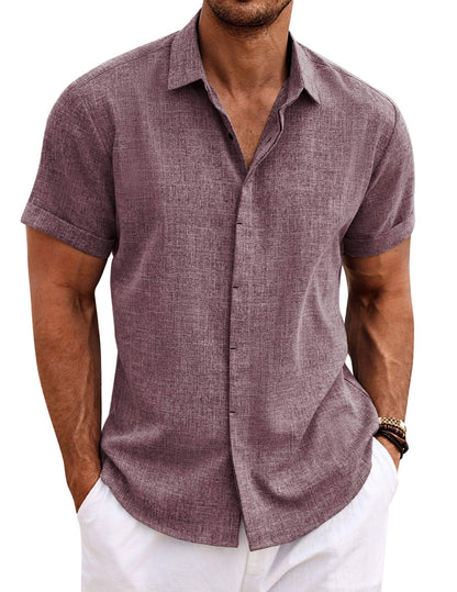 HOTCOOFANDY Men's Linen Shirts Short Sleeve Casual Shirts Button Down Shirt for Men Beach Summer Wedding Shirt