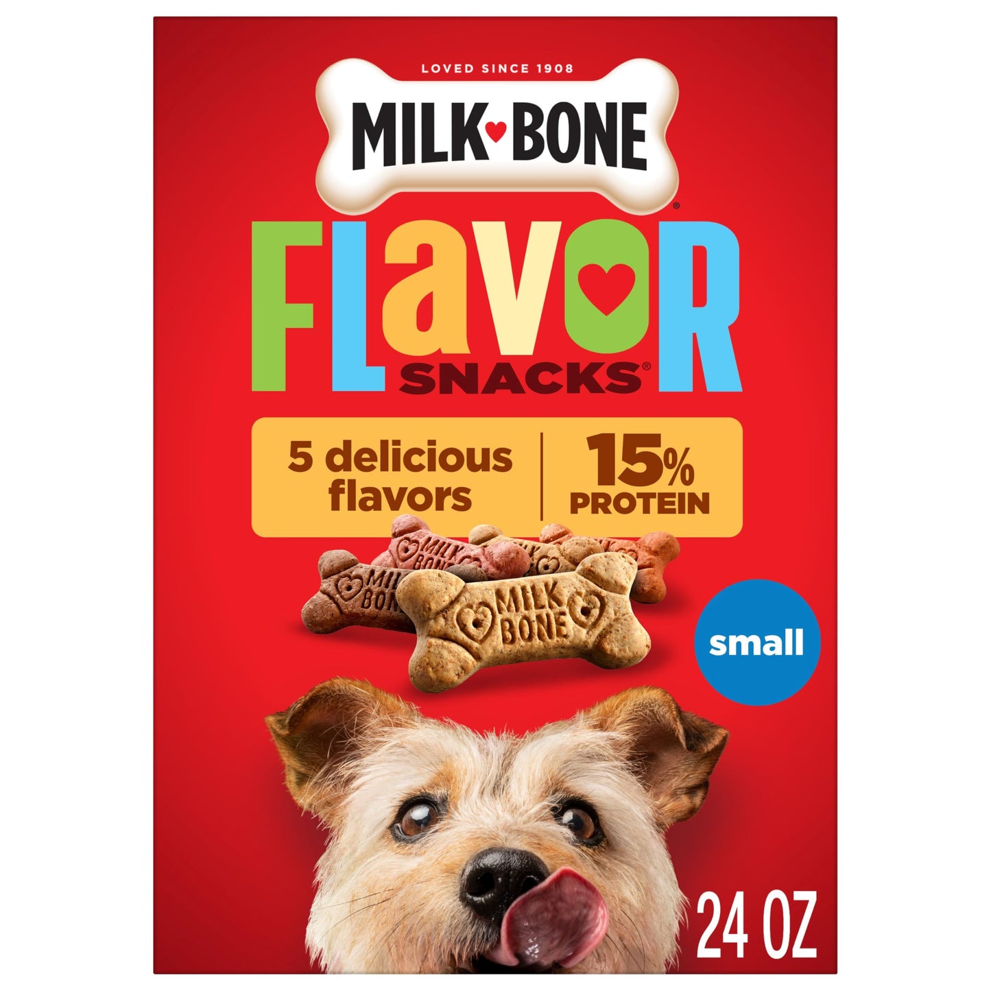 HOTMilk-Bone Flavor Snacks Mini’s Dog Biscuits, Flavored Crunchy Dog Treats, 36 Oz. Canister | 5 calories per treat, 15% protein, 3 flavors per canister (beef, chicken & bacon, naturally & artificially flavored)