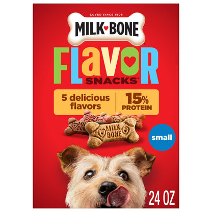 HOTMilk-Bone Flavor Snacks Mini’s Dog Biscuits, Flavored Crunchy Dog Treats, 36 Oz. Canister | 5 calories per treat, 15% protein, 3 flavors per canister (beef, chicken & bacon, naturally & artificially flavored)