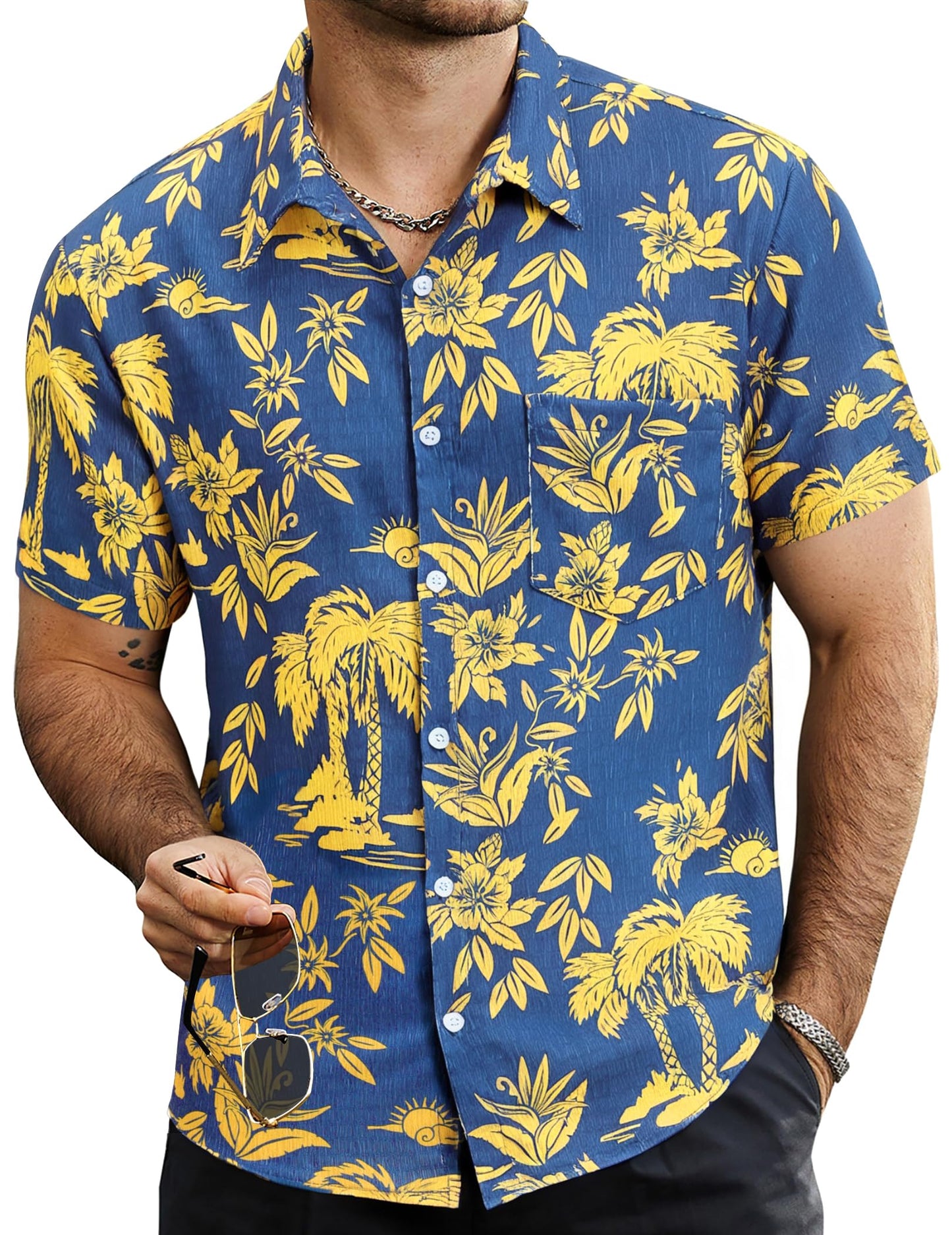 HOTVATPAVE Mens Summer Striped Shirts Button Down Short Sleeve Vintage Beach Hawaiian Shirts with Pocket