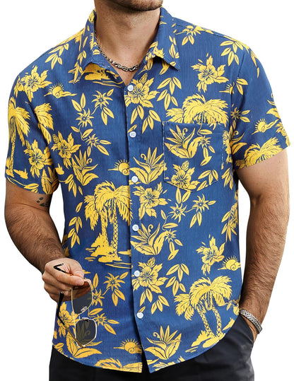 HOTVATPAVE Mens Summer Striped Shirts Button Down Short Sleeve Vintage Beach Hawaiian Shirts with Pocket