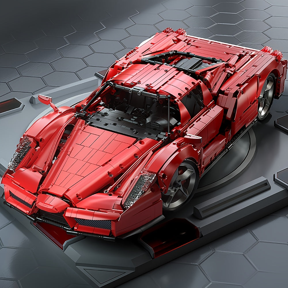 4301pcs Flame Cool Red Supercar Splicing Assembly Building Blocks Toy, 1:8 Series Racing Model Desktop Car Decoration, Office Decoration, Li
