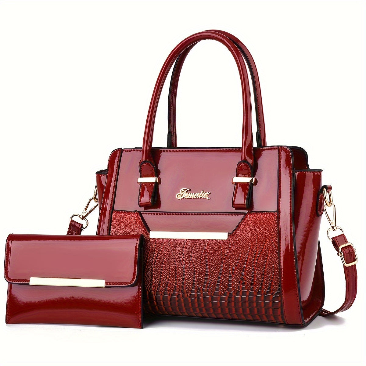 today's deals，No middlemen to make the difference!Classic Solid Color Crocodile Pattern Tote Bag With Clutch Purse, Textured Bags For Women
