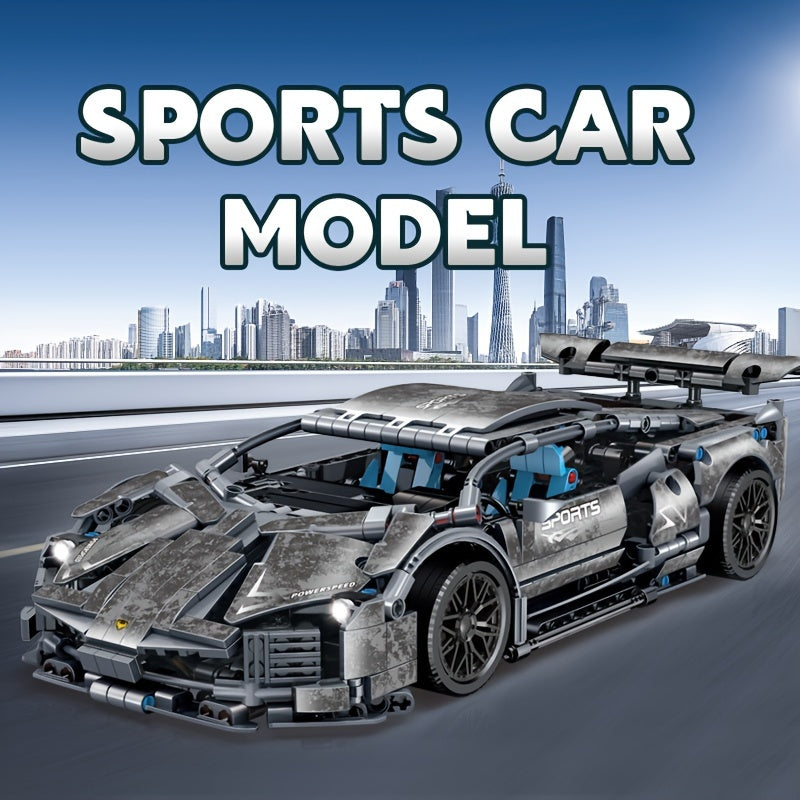 New 1215pcs Dark Grey Sports Car Building Block Model, Building Toys For Adults And Kids, Decorations For Living Room Room, Christmas And Ha