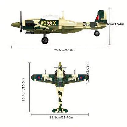 331pcs Military Spitfire Aircraft Model, Small Building Blocks, Educational Toy With 2 Soldiers, Christmas And Halloween Gifts For Children