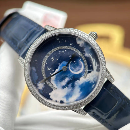 Starry Sky Moon Phase Automatic Watch with Diamond Bezel