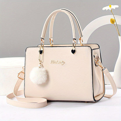 today's deals，No middlemen to make the difference!Fashion Solid Color Handbag, Women's Top Handle Square Purse, Elegant Crossbody Bag With Pompom Ball Pendant