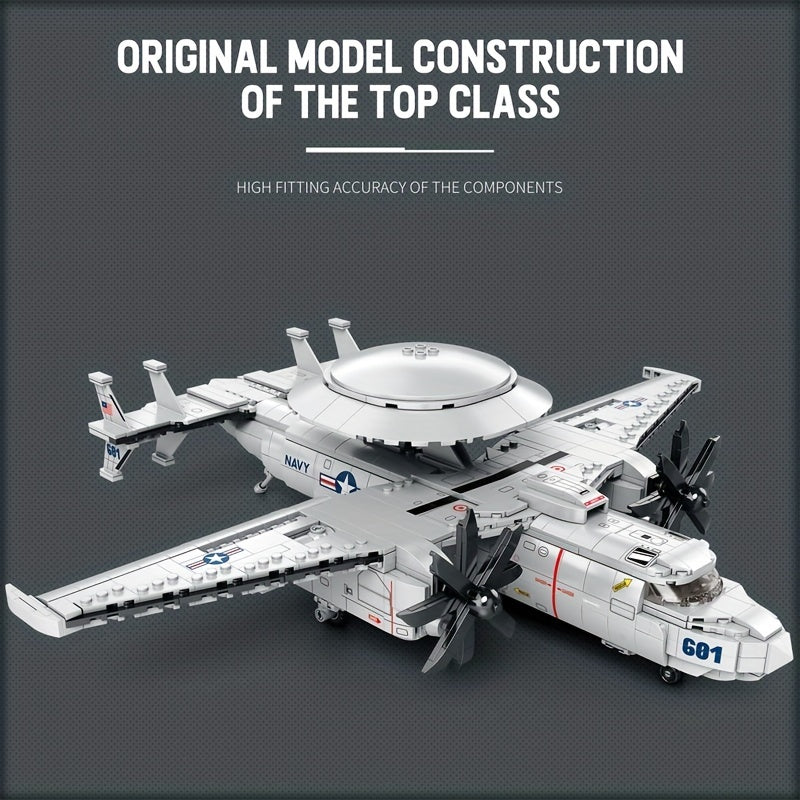 1144pcs Navy E-2 Early Warning Aircraft - Carrier-based Military Fighter Model Ornament Toy for Thanksgiving and Christmas Gifts