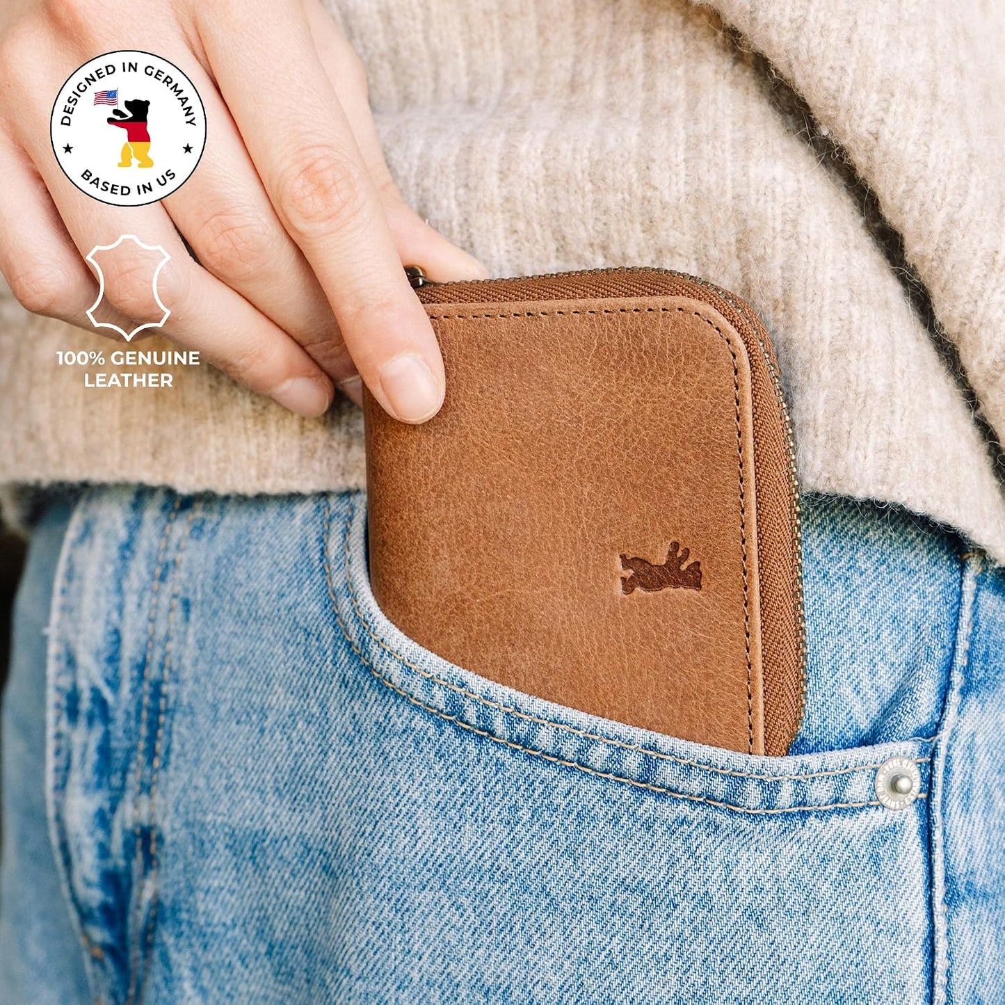 HOTBERLINER BAGS Genuine Leather Small Wallet Women Braga, Gift Box – Brown | Soft Leather Bifold Zip Wallet, Fits Purses & Crossbody Bags, 2 Separated Compartments for Bill & Coins, RFID Blocking