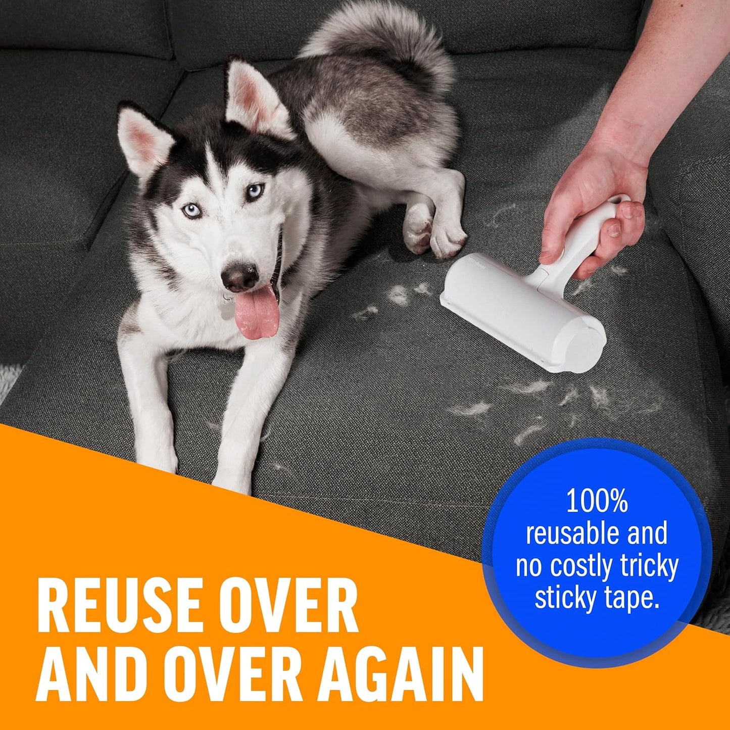 HOTChomChom Roller Pet Hair Remover – Original Size Reusable Lint Roller for Cat & Dog Hair on Furniture, Couch, Carpet, Car, Rugs & Bedding – Portable, Eco-Friendly (White)