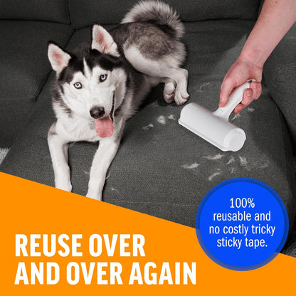 HOTChomChom Roller Pet Hair Remover – Original Size Reusable Lint Roller for Cat & Dog Hair on Furniture, Couch, Carpet, Car, Rugs & Bedding – Portable, Eco-Friendly (White)