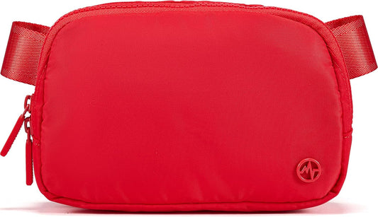 HOTPander Two Way Zipper Fanny Pack Nylon Everywhere Belt Bag for Women, Water Repellent Waist Packs, Crossbody Bags with Adjustable Strap (Red).