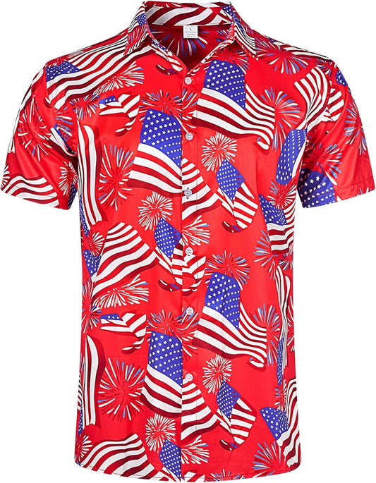 HOTFanient Mens Hawaiian Shirt Summer 3D Print Casual Short Sleeve Button Down Graphic Aloha Dress Shirts