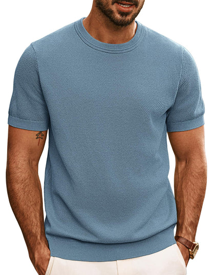 HOTPJ PAUL JONES Mens T Shirts Casual Knit Short Sleeve Tee | Crewneck, Textured Stretch T-Shirts, Lightweight, Comfortable, Breathable, Summer Clothing, Fashion, Classic, Vacation