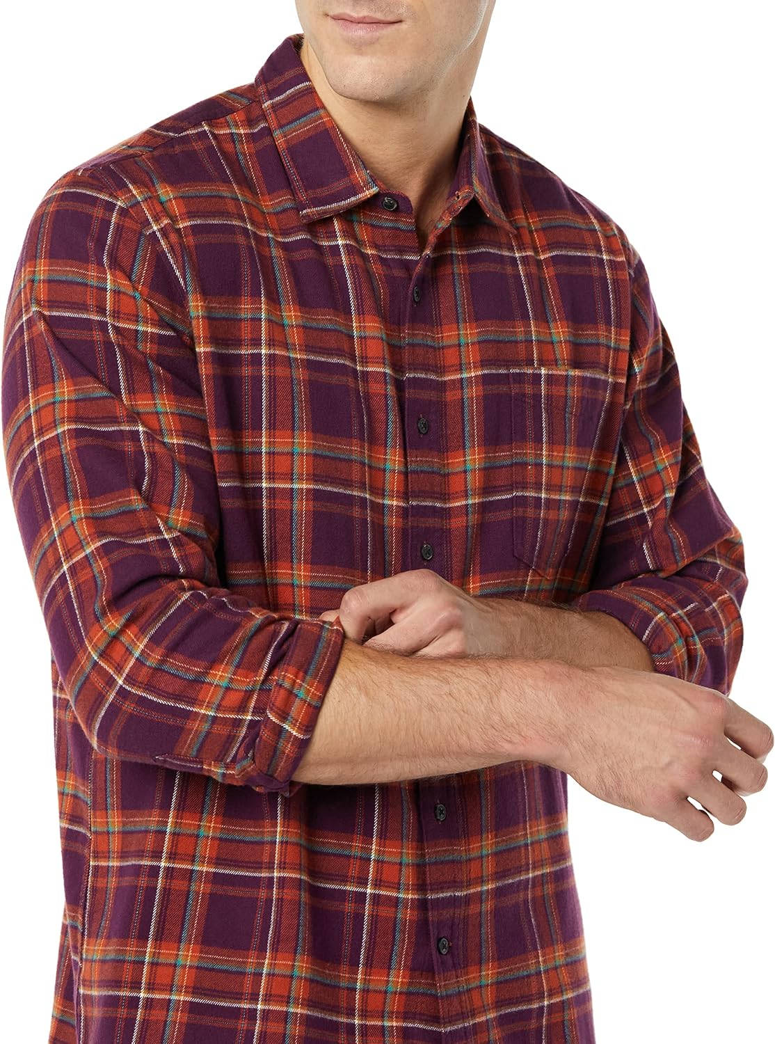 HOTAmazon Essentials Men's Slim-Fit Flannel Shirt, Long Sleeve Button Down Plaid