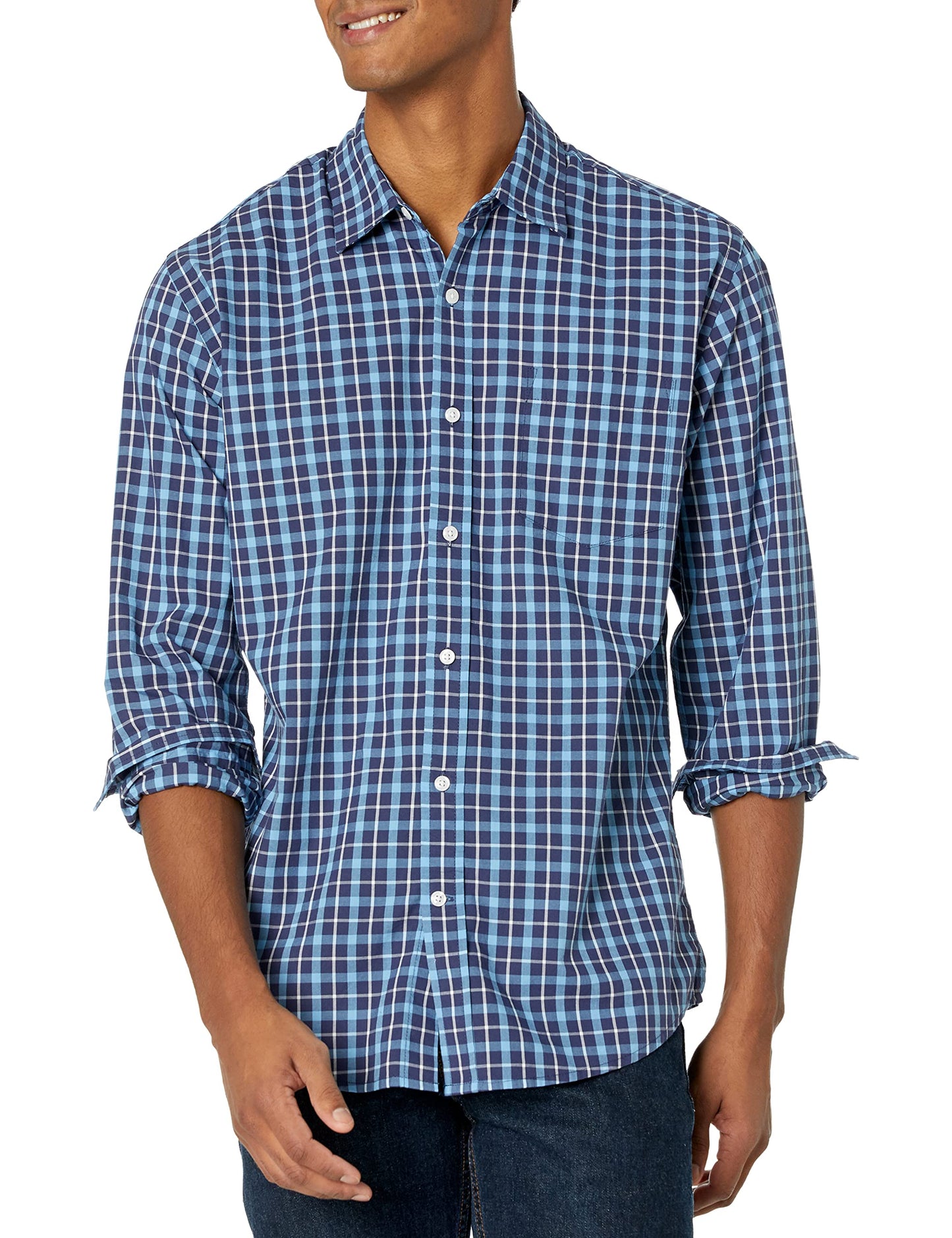 HOTAmazon Essentials Men's Regular-Fit Long-Sleeve Casual Poplin Shirt, Button Front, Business Casual, Collared