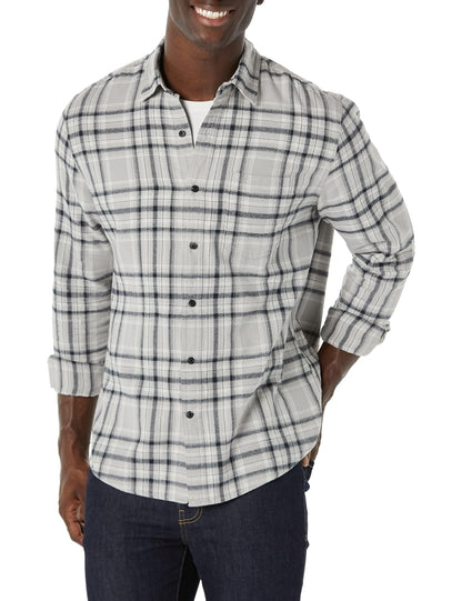 HOTAmazon Essentials Men's Regular Fit Long-Sleeve Flannel Shirt, Soft Brushed Cotton, Lightweight yet Warm