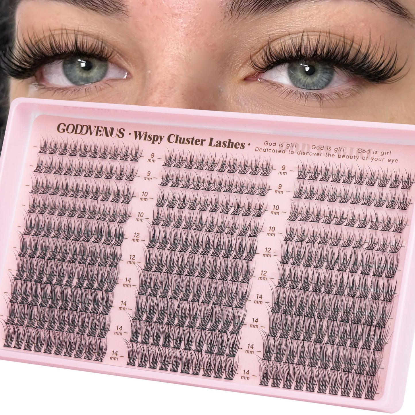 HOTGoddvenus Lash Clusters Kit Wispy Eyelash Clusters Lashes Natural DIY Lash Extension Kit 10-16mm Cluster Eyelash Extensions Kit 300pcs C Curl Individual Lashes Cluster Eyelash (No Tweezers)