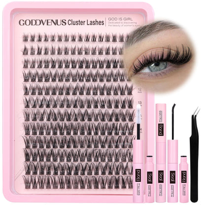 HOTGoddvenus Lash Clusters Kit Wispy Eyelash Clusters Lashes Natural DIY Lash Extension Kit 10-16mm Cluster Eyelash Extensions Kit 300pcs C Curl Individual Lashes Cluster Eyelash (No Tweezers)