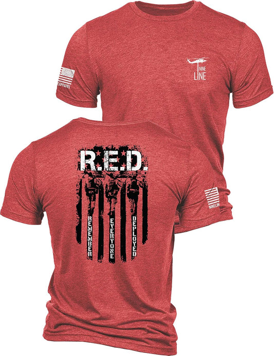 HOTNine Line Friday T-Shirt for Men, Remember Everyone Deployed Military Veteran Shirt, Patriotic American Flag USA Made | R.E.D. Friday Military Veteran Shirt, Patriotic American Flag USA Made