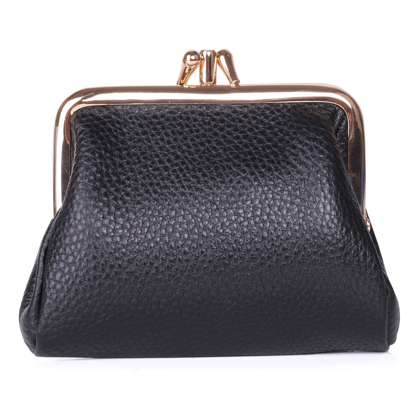 HOTDOPP Pebble Grain Leather Kiss-Lock Coin Purse for Women, Triple Frame with 2 Large Pockets,Gold Tone Hardware