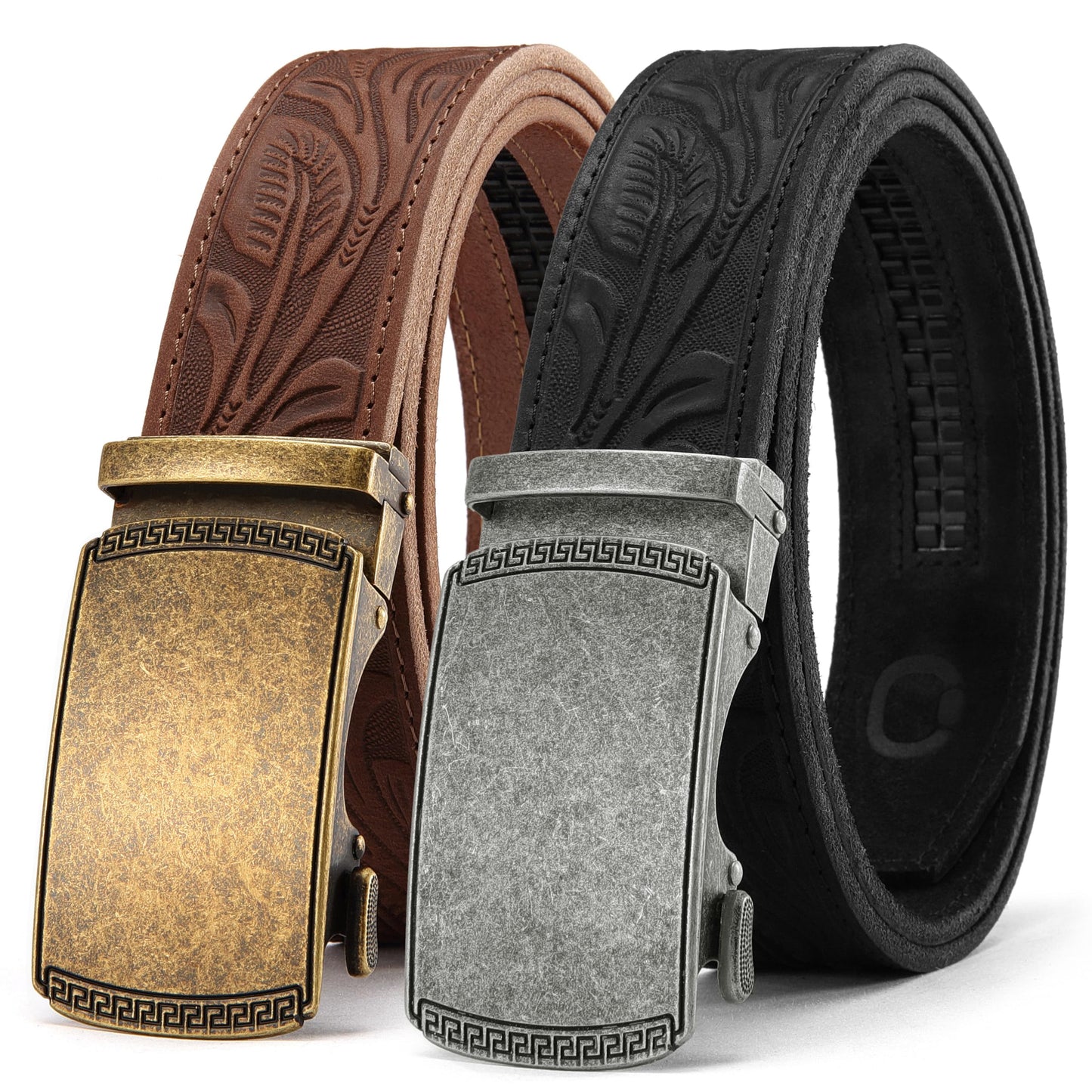 HOTCHAOREN Mens Belt Leather Ratchet Belt 2 Pack - Customizable Fit, Effortless Style (35mm)