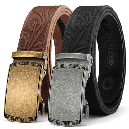 HOTCHAOREN Mens Belt Leather Ratchet Belt 2 Pack - Customizable Fit, Effortless Style (35mm)