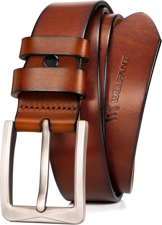 HOTWOLFANT 1.5" Full Grain Leather Belt for Men in Gift Box,100% Italian Real Solid Leather