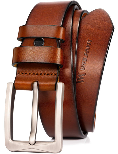 HOTWOLFANT 1.5" Full Grain Leather Belt for Men in Gift Box,100% Italian Real Solid Leather