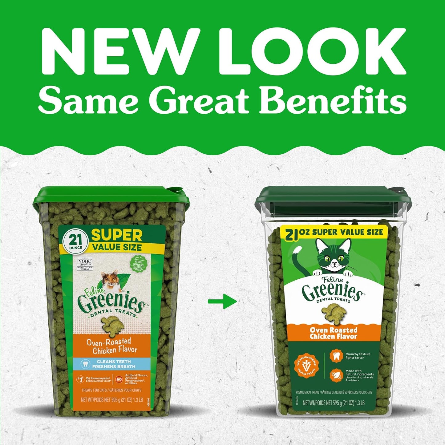 HOTGreenies Feline Natural Dental Cat Treats, Roasted Chicken Flavor, 21 oz | #1 vet-recommended, 36% less tartar in 28 days, cleans to gumline, under 2 calories per treat, natural ingredients