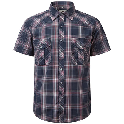 HOTCOEVALS CLUB Men's Western Cowboy Short Sleeve Pearl Snap Casual Plaid Work Shirts